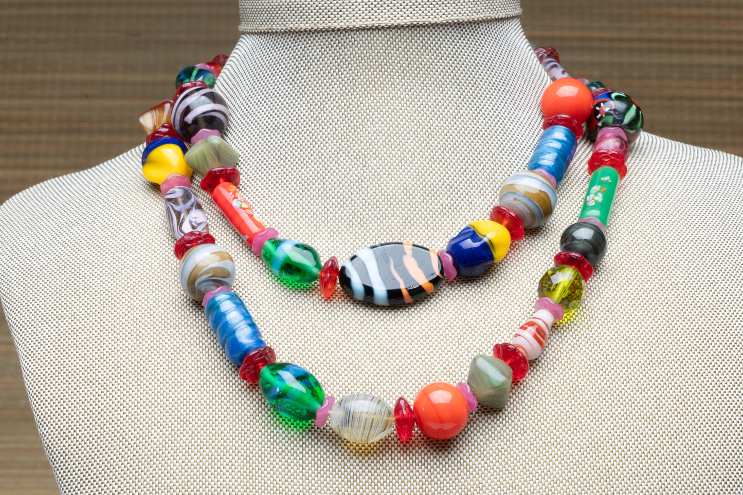 Art Glass  beads multi colored vintage necklace