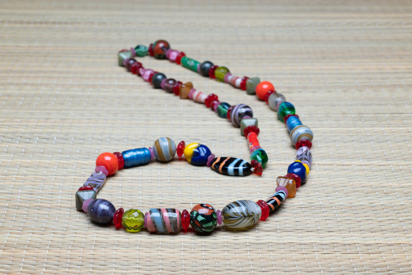 Art Glass  beads multi colored vintage necklace